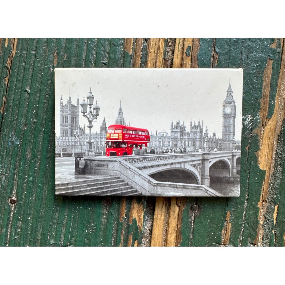 Temple Island London Red Bus Magnet Justin Fielder Artwork Big Ben Souvenir